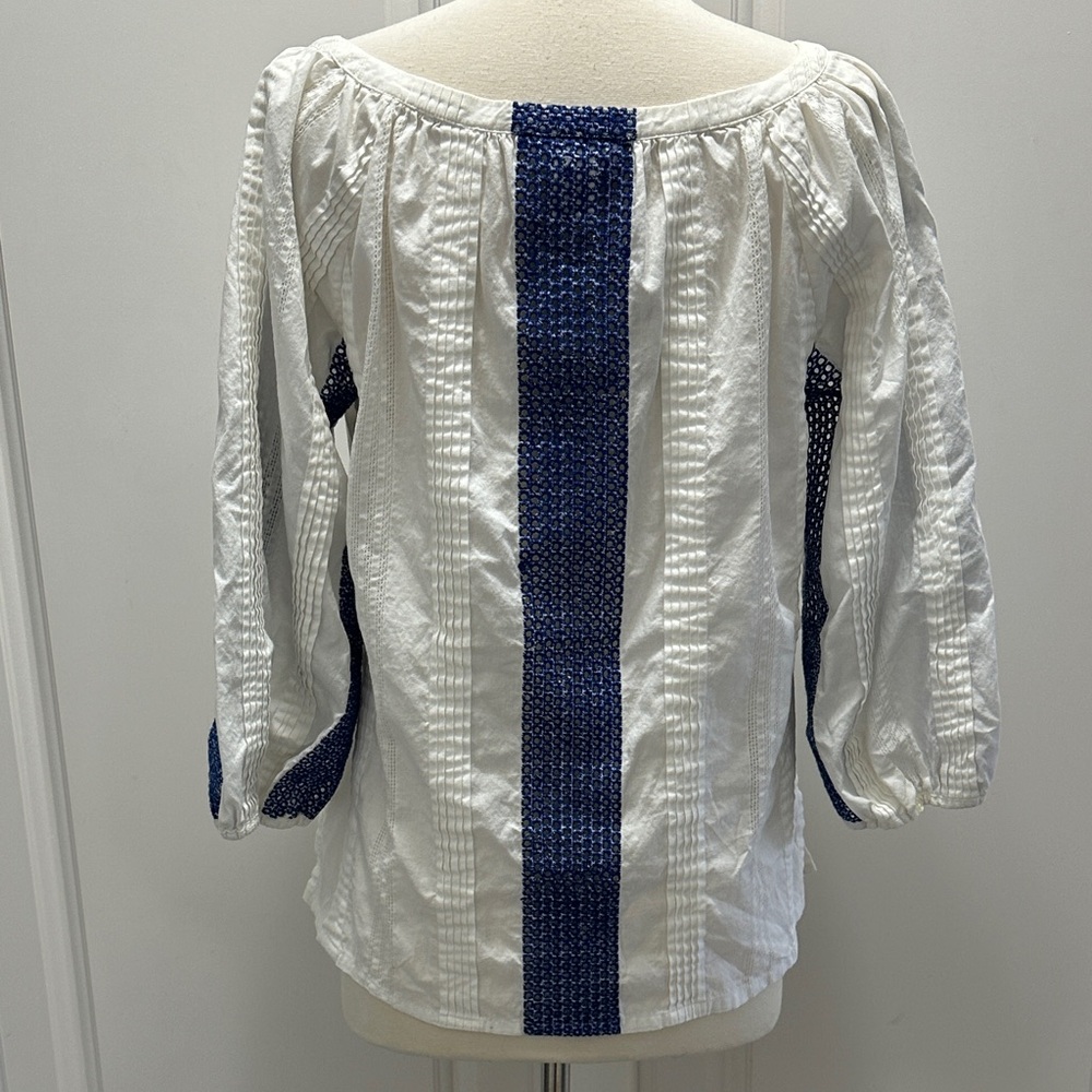 Soft Surroundings White and Navy Blouse - Picture 4 of 11